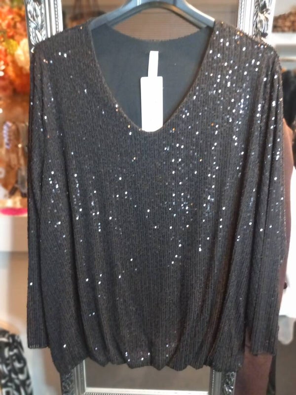 Pailletten top lange mouwen zwart 1546