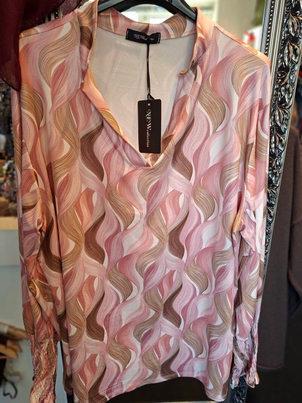 V hals top met patroon roze 1624