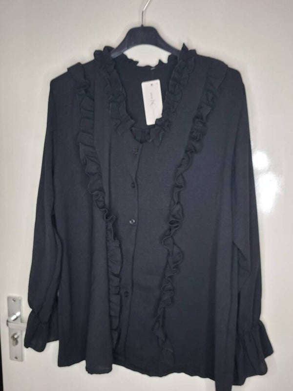 Zwarte ruffle blouse 1711