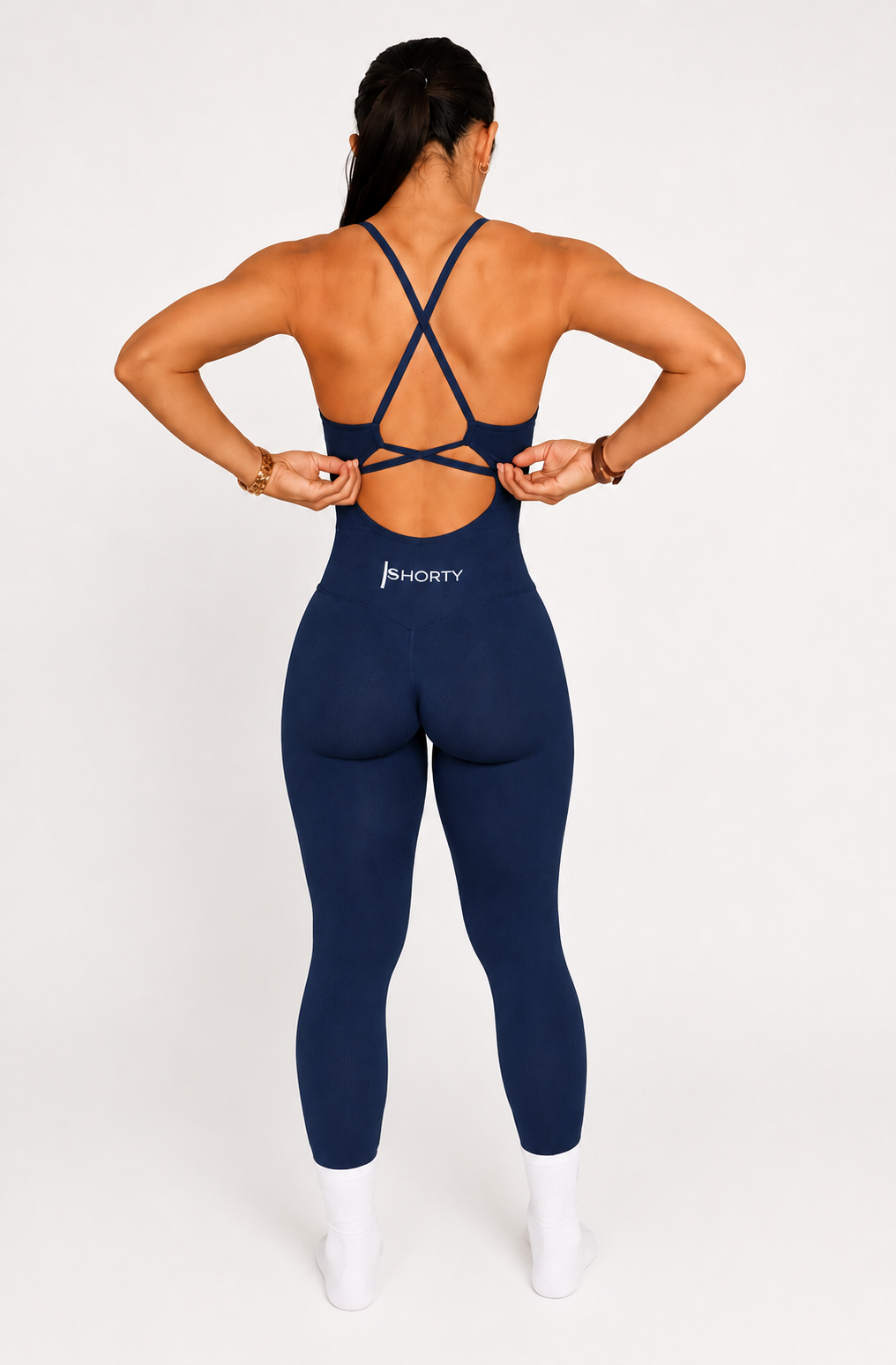 Navy Blue Cross Back Jumpsuit Built In Sport Bra