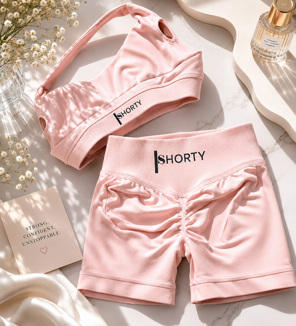 Light Pink Scrunch Butt Short & Bra Set 🩷.