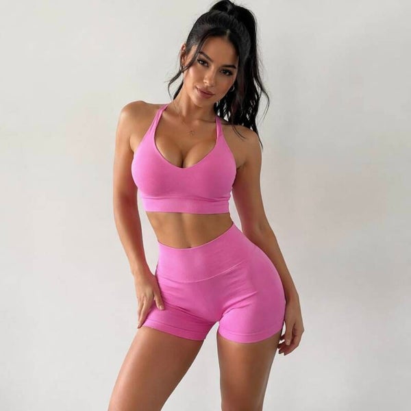 Flower Pink Scrunch Butt Short & Bra Set.