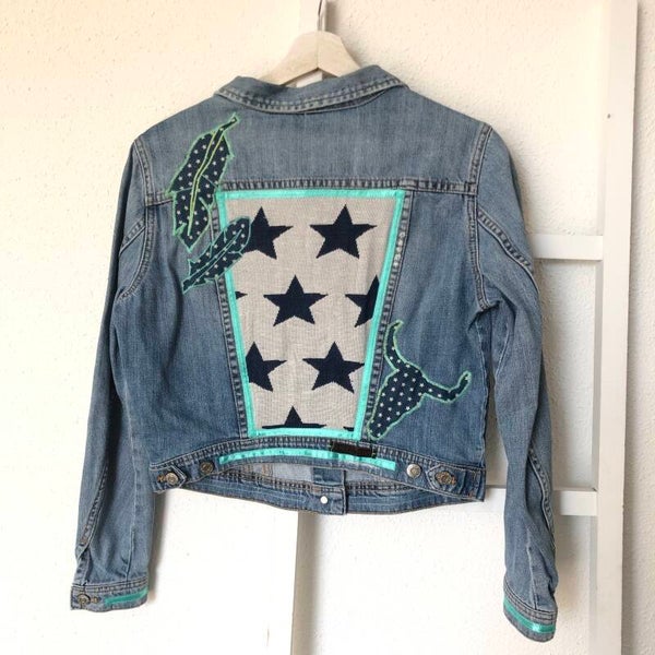 Up-cycled Jeansjacket feathers