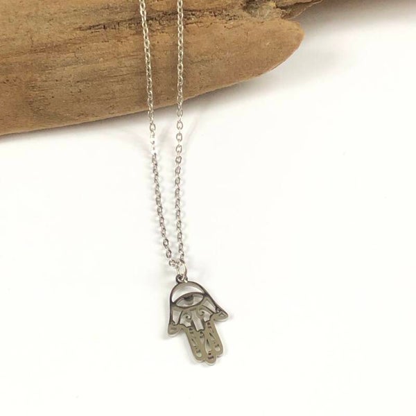 Ketting hamsa stainless steel zilver