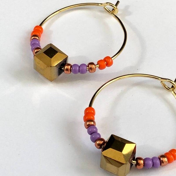 Oorbellen oranje koper lila