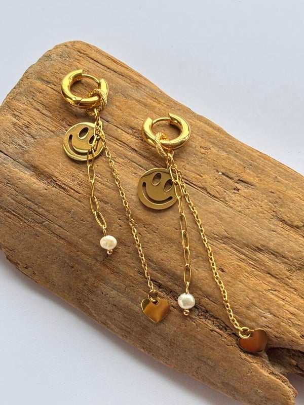 Oorbellen smiley chain