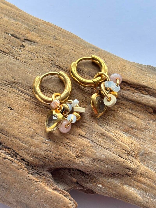 Oorbellen ring beads heart