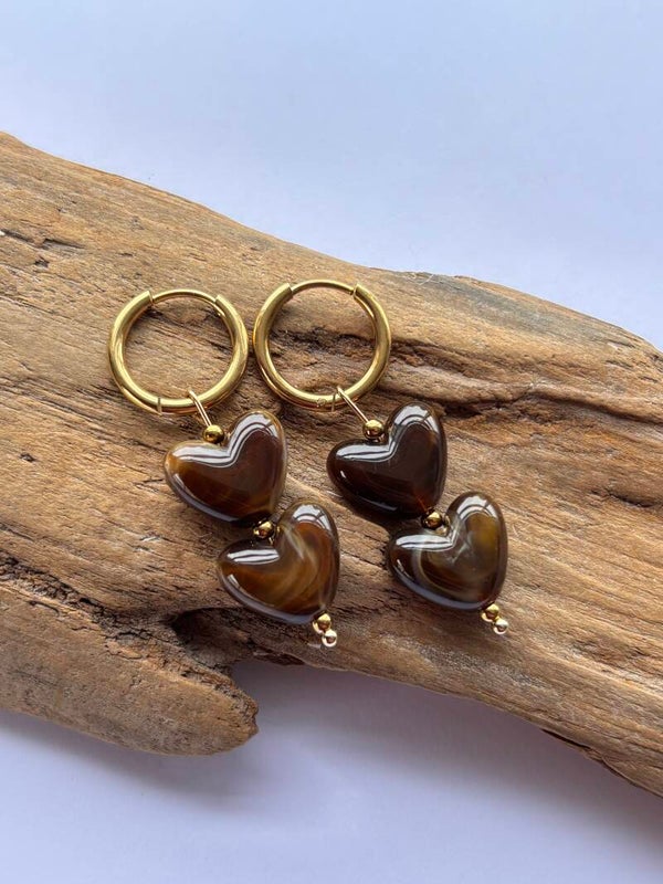 Oorbellen brown hearts