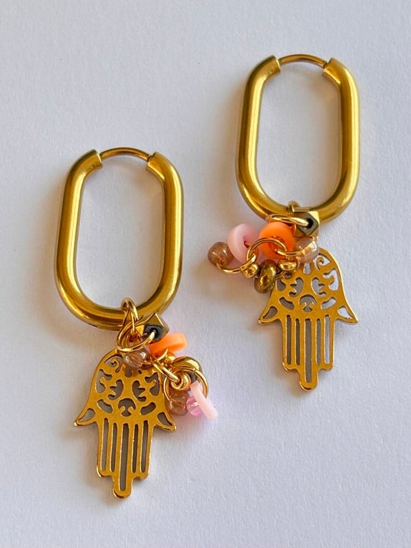 Oorbellen hamsa pink