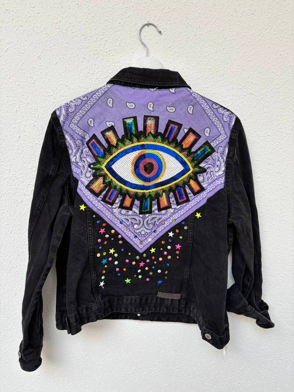 Up-cycled black jeansjacket