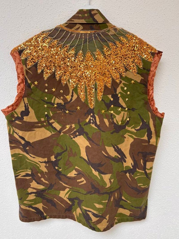 Up-cycled army gilet goldie
