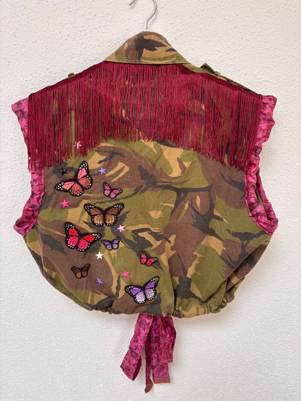 Up-cycled army cropped gilet