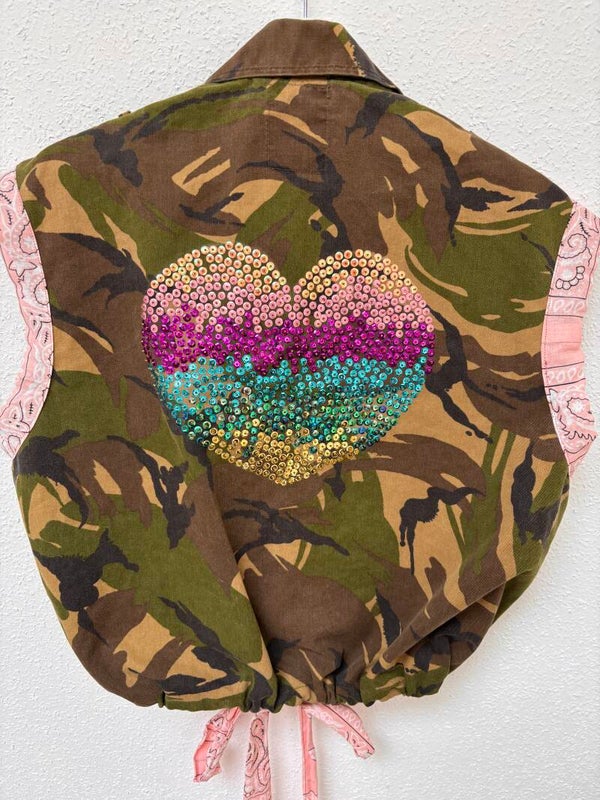 Up-cycled cropped army gilet