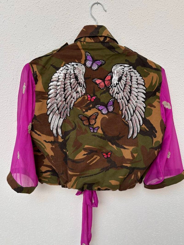 Up-cycled army cropped gilet