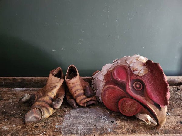 Old French theater hen mask with feet