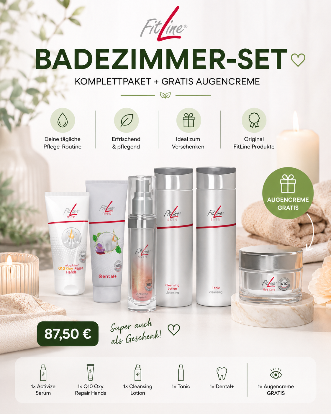 FitLine Badezimmer-Set + Gratis Augencreme | Pflege- & Beauty-Komplettset 💄🛀💆‍♂️🧖‍♀️