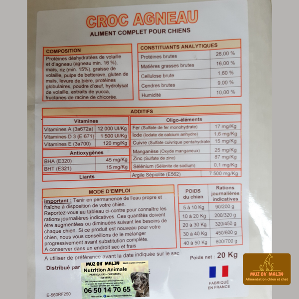 CROQ AGNEAU ET RIZ 26/16 20KG SANS BLE