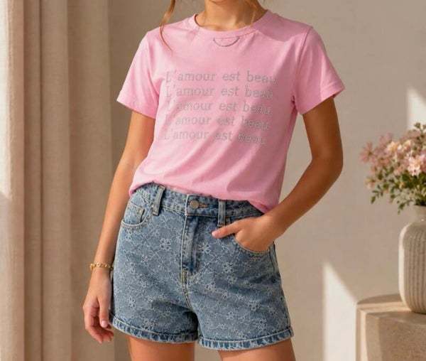 Tshirt met denim korte broek