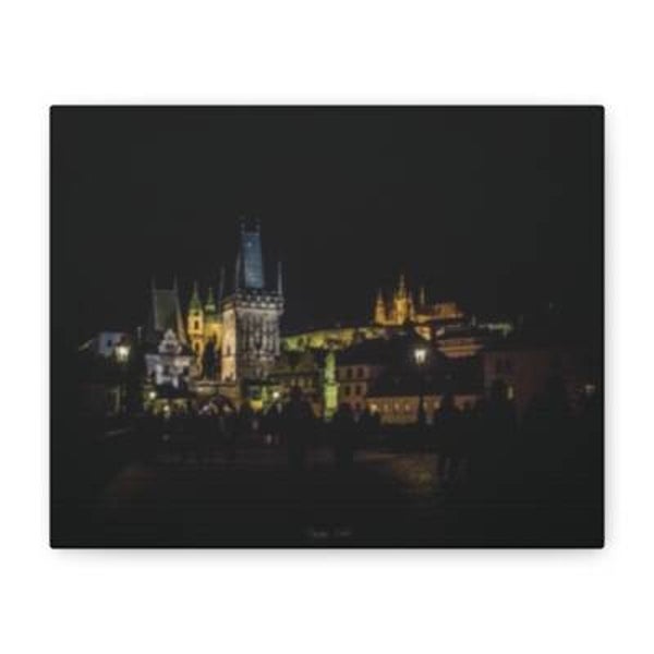 Stretched Canvas Print of Prague Nightscape by Dayana Rubio, Home Decor, Wall Art, Unique Gift for Travelers, Birthday, Anniversary