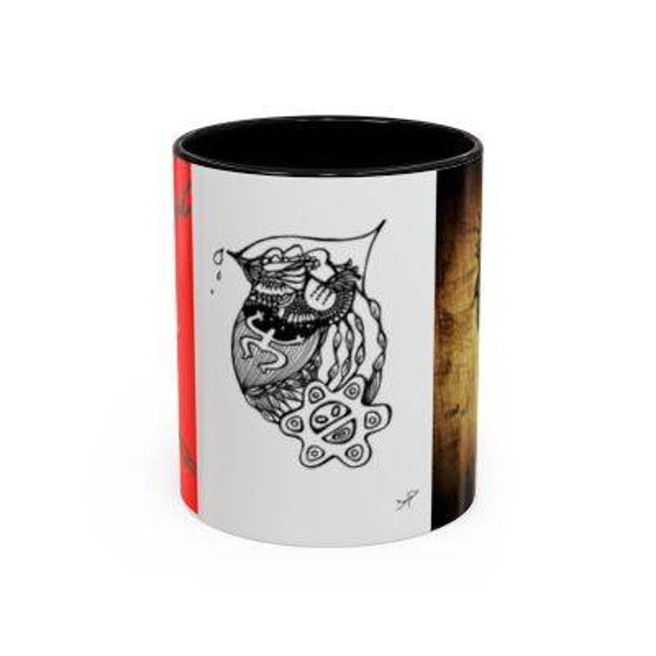 Artistic Accent Coffee Mug designed by Dayana Rubio, Unique Black Handle Mug, Bohemian Gift, Doodle Design Cup, Artistic Drinkware for Creatives