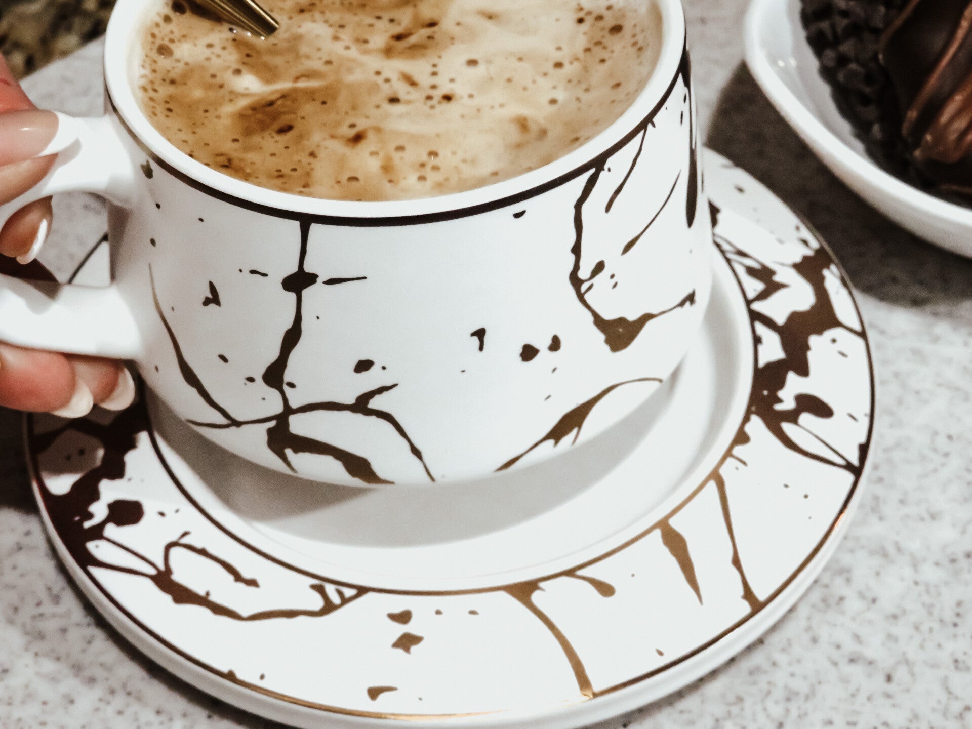 Luxury Marble Mug Set with Flower Spoon