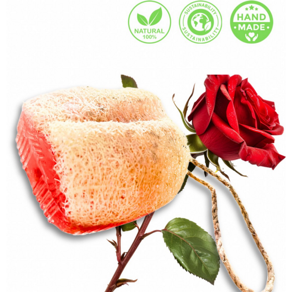 Rozen zeep met Luffa & Koord