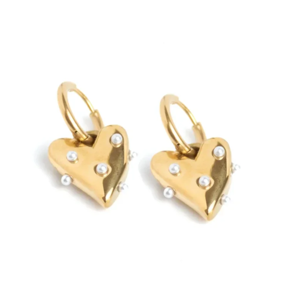 EARRINGZ Gold Heart Pearl