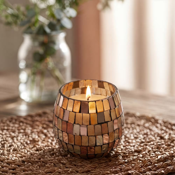 Kaars in glazen pot - amber mosaic - klein