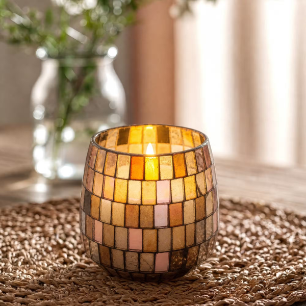 Kaars in glazen pot - amber mosaic - medium