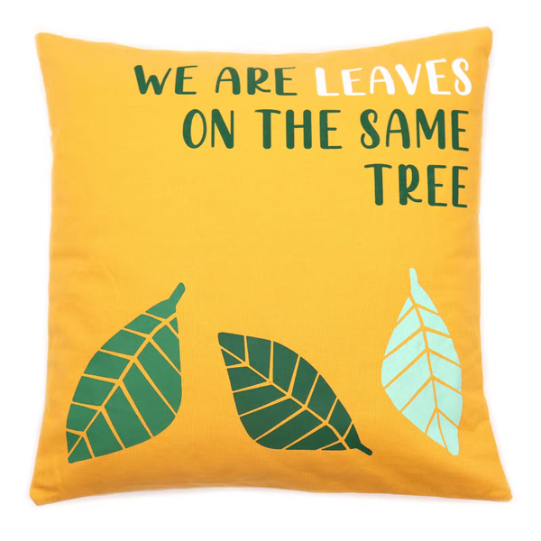 Katoenen Kussenslopen - We are Leaves - Geel, Blauw en Naturel