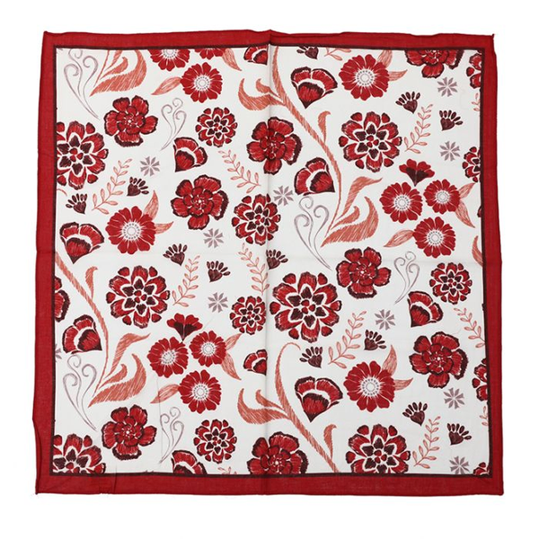 Zijdezachte sjaaltje vierkant met bloemen 63X63 - RED