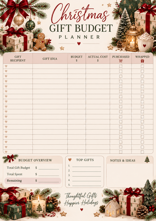Free Christmas Gift Budget Planner Printable | Holiday Gift List & Budget Tracker