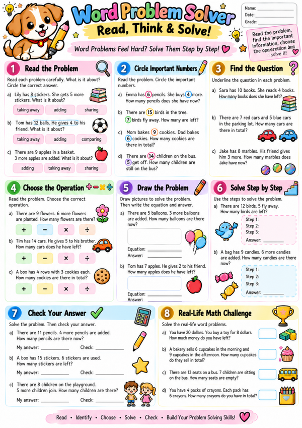 Free Math Word Problems Worksheets | 2nd & 3rd Grade Problem Solving Practice for Kids