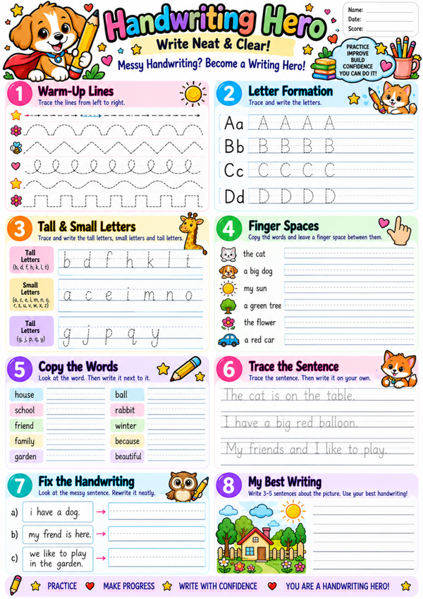 Handwriting Practice Worksheets for Kids | Letter Tracing, Writing Skills & 1st Grade