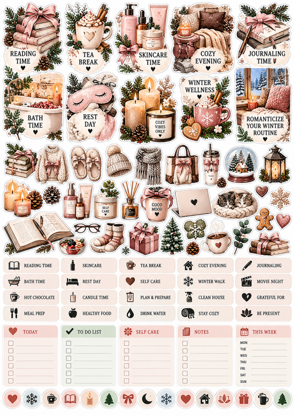 Free Winter Planner Stickers Printable | Cozy Self Care & Journaling Stickers