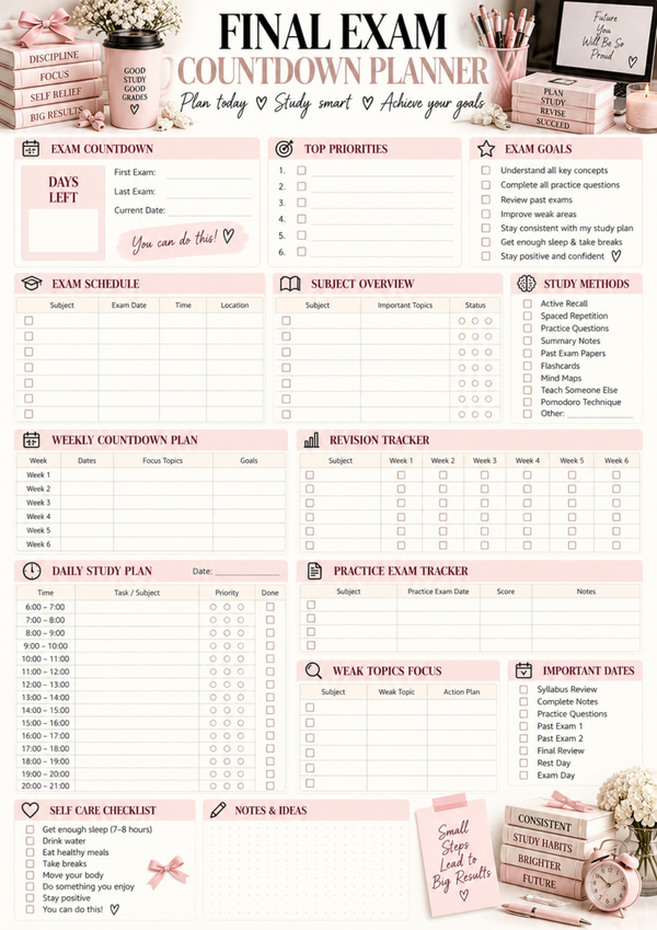 Final Exam Study Planner | Exam Countdown, Study Schedule & Free Printable