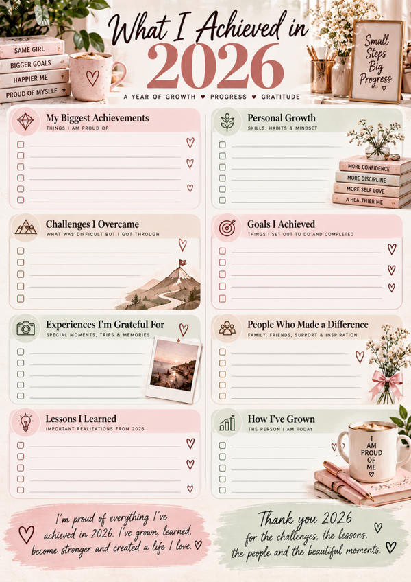 2026 Year in Review Printable | Year End Reflection Worksheet & Personal Growth Journal