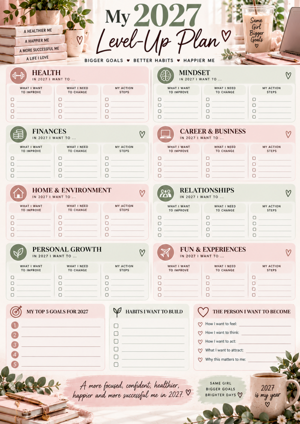 2027 Glow Up Planner | Free Printable Life Reset Worksheet & Personal Growth Goals