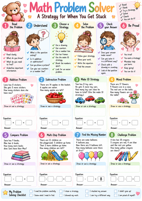 Math Problem Solver | Free Step-by-Step Math Strategy Worksheet for Kids