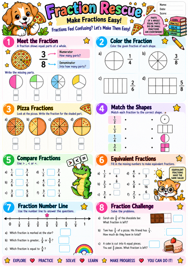 Free Fractions Worksheets for Kids | 3rd Grade Math, Equivalent Fractions & Pizza Fractions