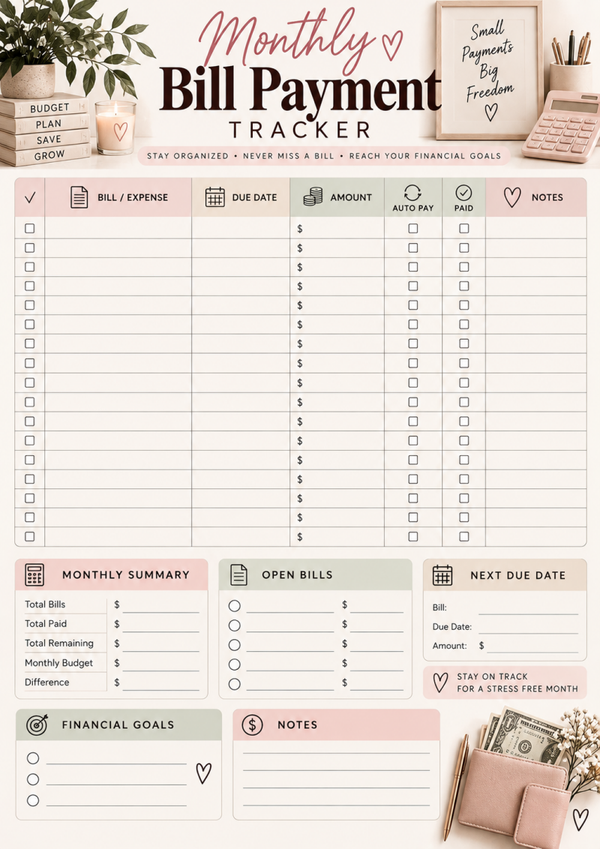 Free Monthly Bill Payment Tracker Printable | Budget Planner PDF