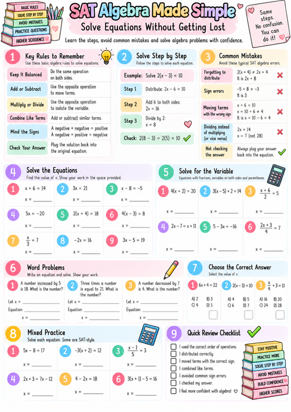 SAT Algebra Made Simple | Free Digital SAT Math & Linear Equations Practice Worksheet
