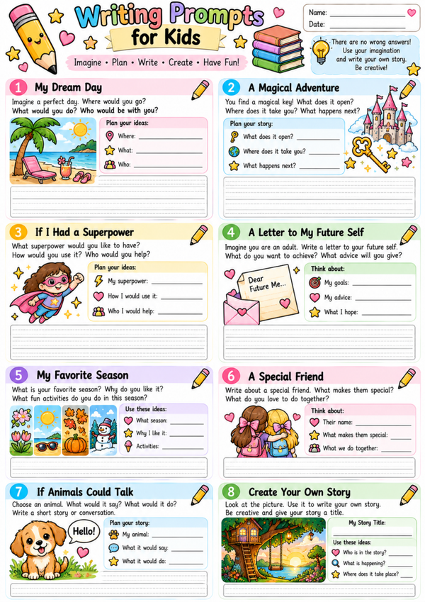 Free Writing Prompts for Kids | Creative Writing Worksheet for 2nd & 3rd Grade