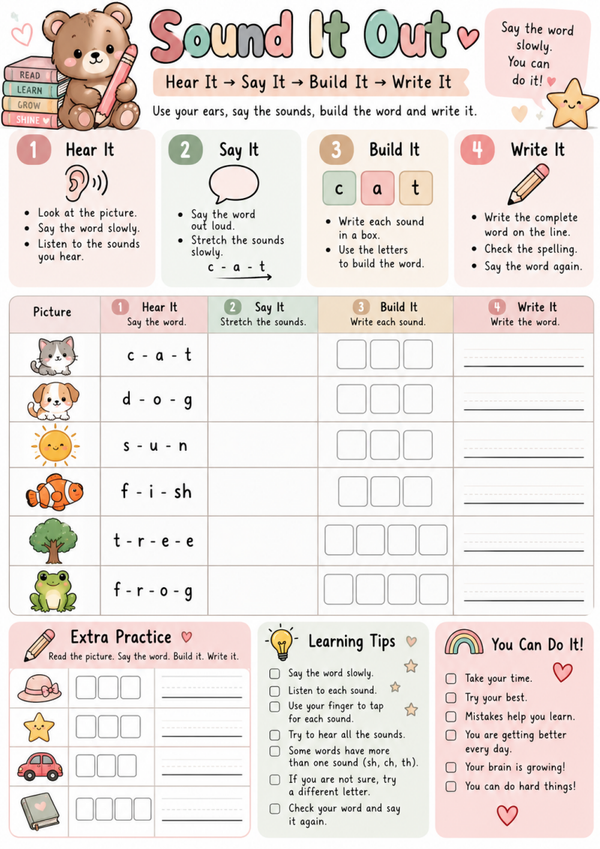 Sound It Out Spelling Practice | Free Phonics Worksheet for Kids