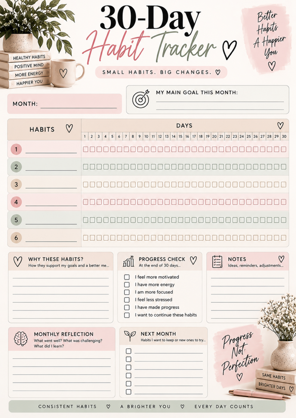 Free 30 Day Habit Tracker Printable | Daily Routine & Habit Planner PDF
