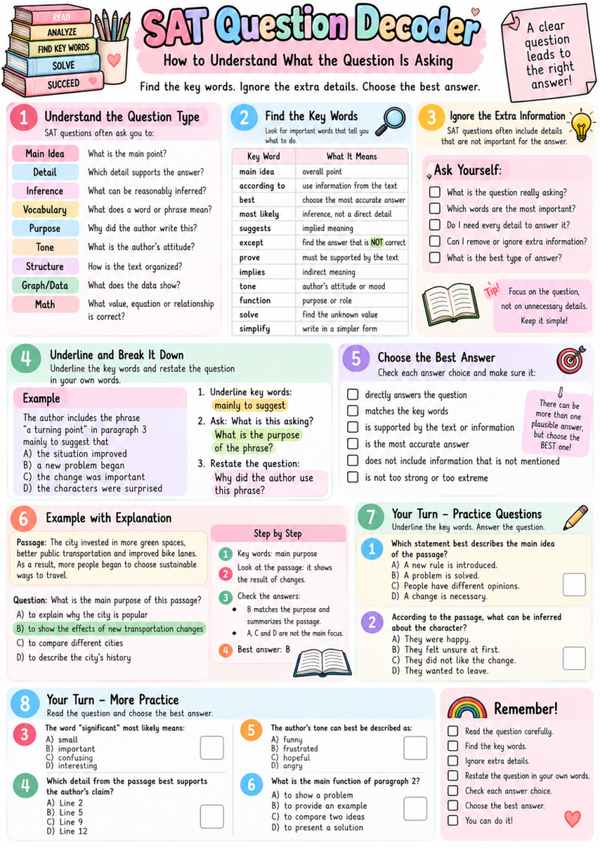 SAT Question Decoder | Free SAT Practice Questions & Test Strategies Worksheet