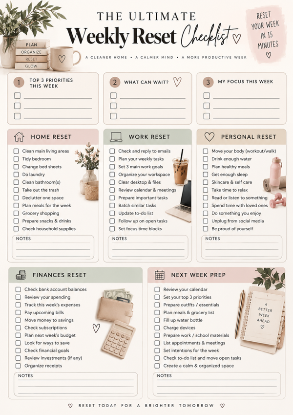 Free Weekly Reset Checklist Printable | Sunday Reset Planner PDF