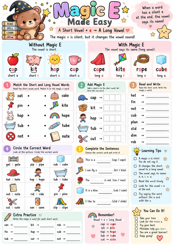 Magic E Made Easy | Free Silent E & Long Vowel Phonics Worksheet for Kids