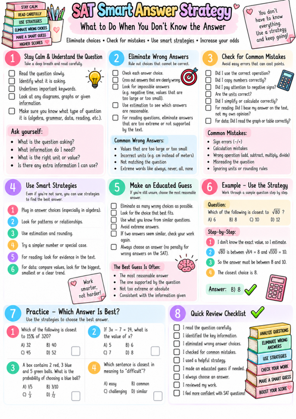 SAT Smart Answer Strategy | Free Digital SAT Test-Taking Strategies & Practice Worksheet