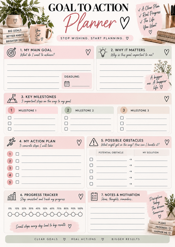 Free Goal Setting Worksheet Printable | Goal Planner & Action Plan PDF